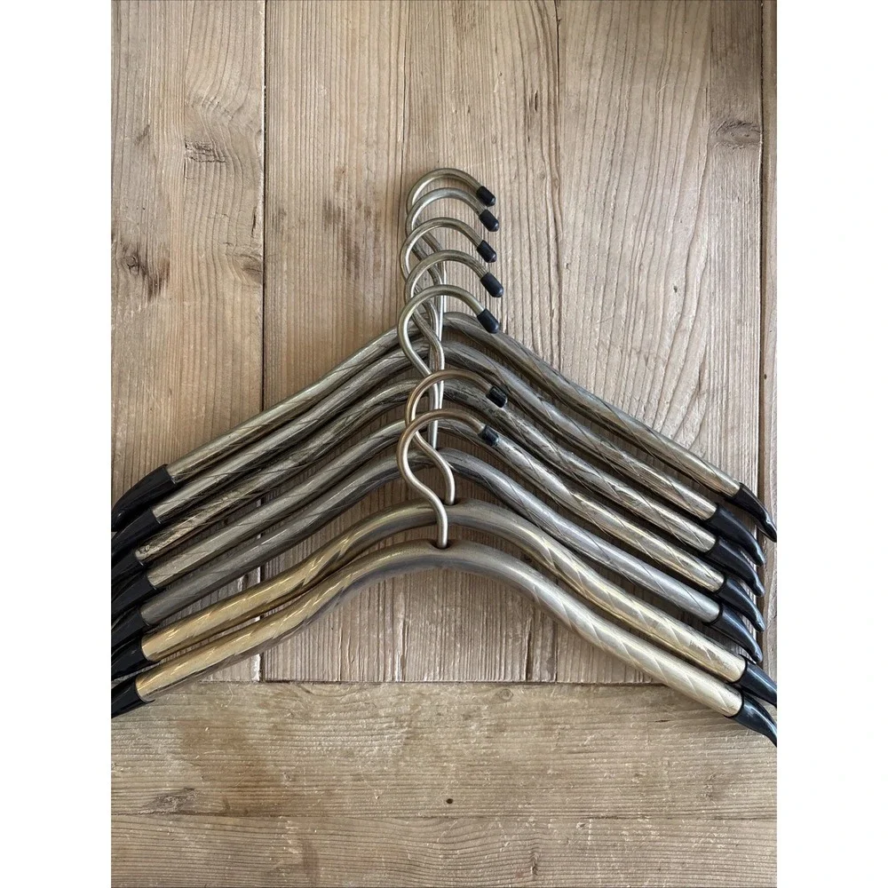 Vintage Metal Tubular Clothes Hangers Black Rubber Tips Mid Century Set of 7 MCM